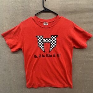 Gildan Shirt Mens Small Red Checkered Flag H Racing In It To Win It Graphic Tee